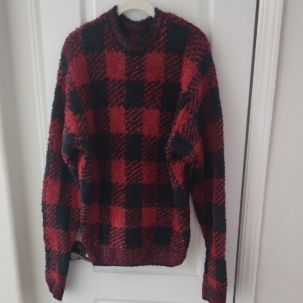 SKIMS Red and Blue Plaid Crewneck Sweater, Size Small/medium